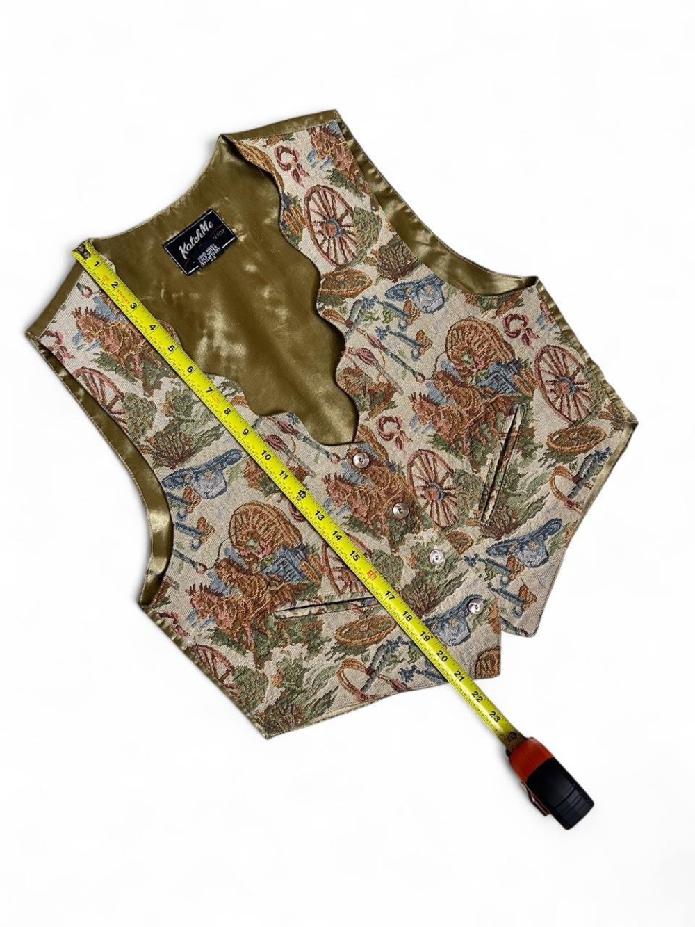 Vintage Western Tapestry Vest in Olive Green and Tan - Picture 4 of 8
